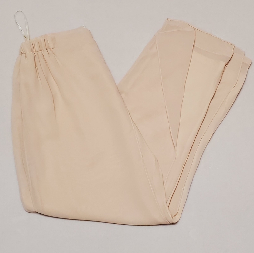 LanTing Creamy Chiffon High Waisted Split Flap Wide Leg Pants Large